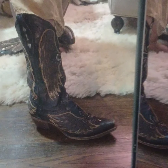 Corral Women's Boot Brown Black Size 9.5 Wing & Cross Leather - Picture 2 of 10